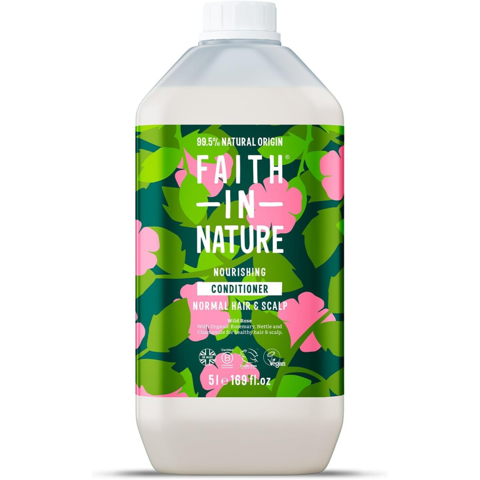 Faith In Nature Natural Wild Rose Conditioner, Nourishing for Normal Hair & Scalp, Vegan & Cruelty Free, No SLS, Silicones or Parabens, 5L Refill Pack