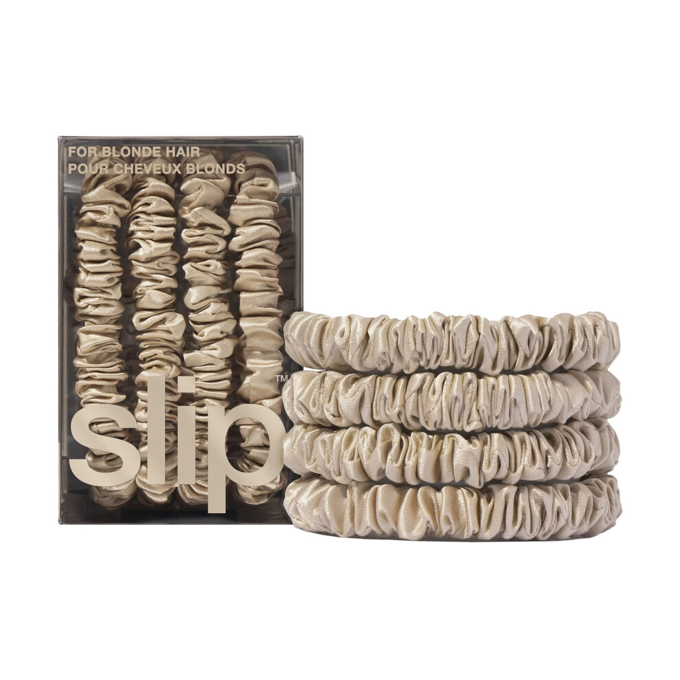 slip Skinny Blonde Scrunchies - Back to Basics - Anti-Crease, Anti-Breakage Slipsilk Design Protects Delicate Hair - Includes 4 Pure Silk Scrunchies -
