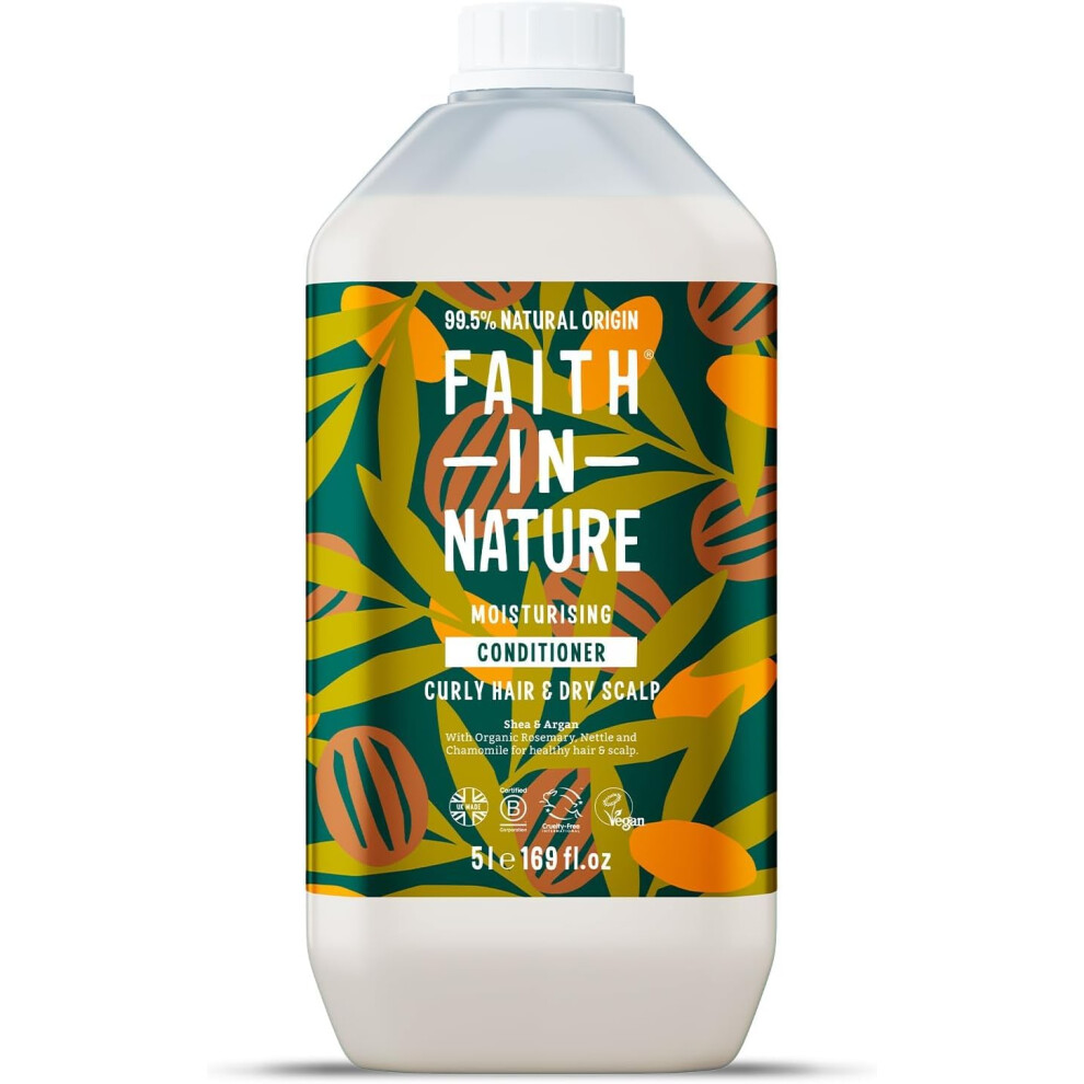 Faith In Nature Natural Shea & Argan Conditioner, Moisturising for Curly Hair & Dry Scalp, Vegan & Cruelty Free, No SLS, Silicones or Parabens, 5L