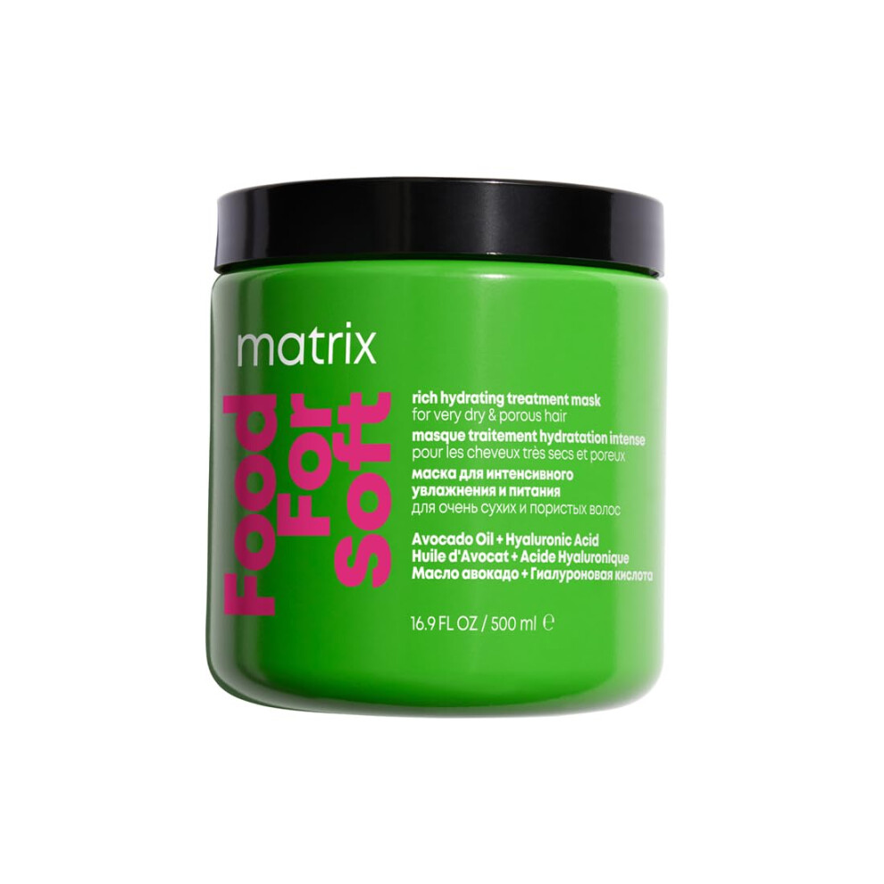 Matrix Food For Soft Mask, Rich Hydrating Hair Treatment, For Dry and Porous Hair, With Avocado Oil and Hyaluronic Acid, 500ml