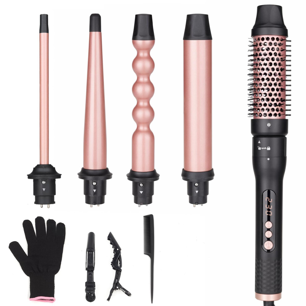 Unobey 5 In 1 Curling Wand Set, Curling Brush Curling Iron Set With Curling Brush And 4 Interchangeable Ceramic Curling Wand(0.5?-1.25?), Fast