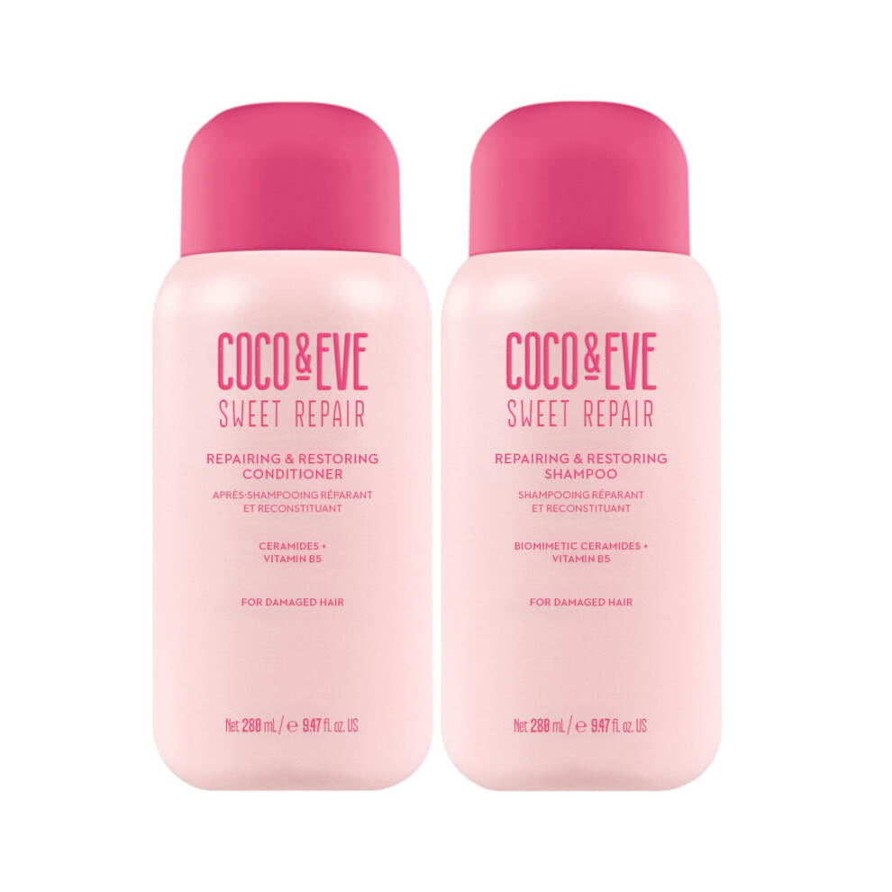 Coco & Eve Repair & Restore Shampoo & Conditioner Bundle. Hydrating & Strengthening Set For Damaged, Color Treated Hair. Deeply Nourish, Reduce Split