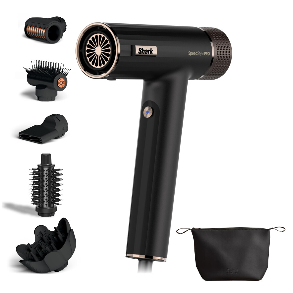 Shark SpeedStyle Pro Hair Dryer, High Performance High-Velocity Hair Dryer For All Hair Types w/ Scalp Shield Technology, 5 Attachments, Lightweight,
