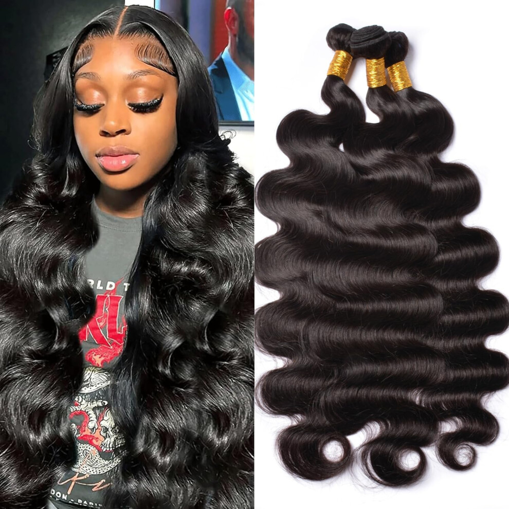 Perismoda Unisex Body Wave Bundles Human Hair Bundles 12A Grade 100% Unprocessed Brazilian Virgin Hair Bundles Body Weave Wavy Bundles Deals Quick Weave Hair Extension