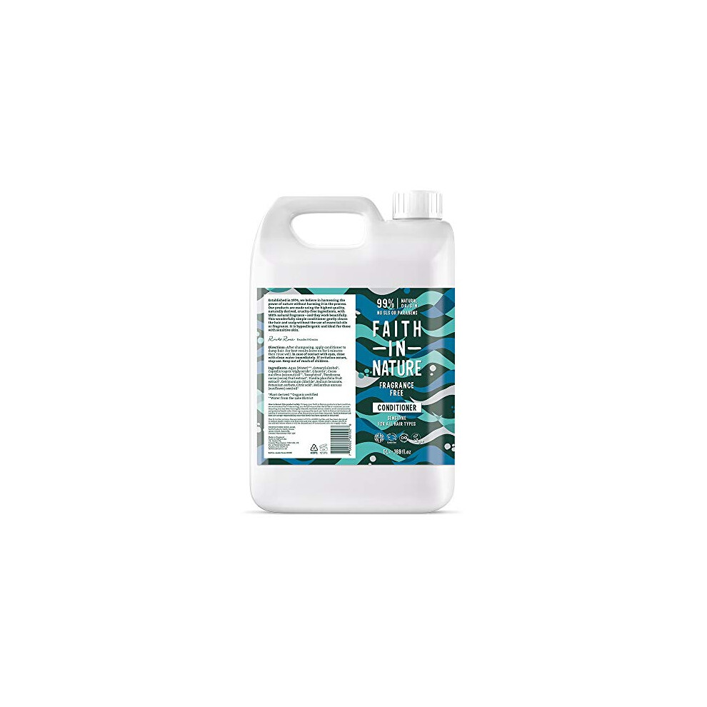 Faith In Nature Natural Fragrance Free Conditioner, Sensitive, Vegan & Cruelty Free, No SLS or Parabens, For All Hair Type, 5L Refill Pack