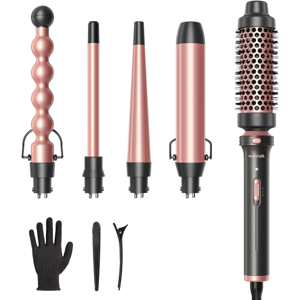 Wavytalk 5 In 1 Curling Wand Set, Multi Curl, Curling Wand Set With Curling Brush And 4 Interchangeable Ceramic Curling Wand(13-32 Mm), Instant Heat