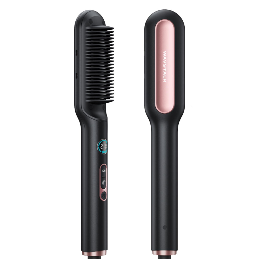 Wavytalk Hair Straightener Brush, Ionic Straightening Brush 2 In 1 Uk Plug, Anti-Scald Ceramic Straightener Comb With Led Display For Home Salon And