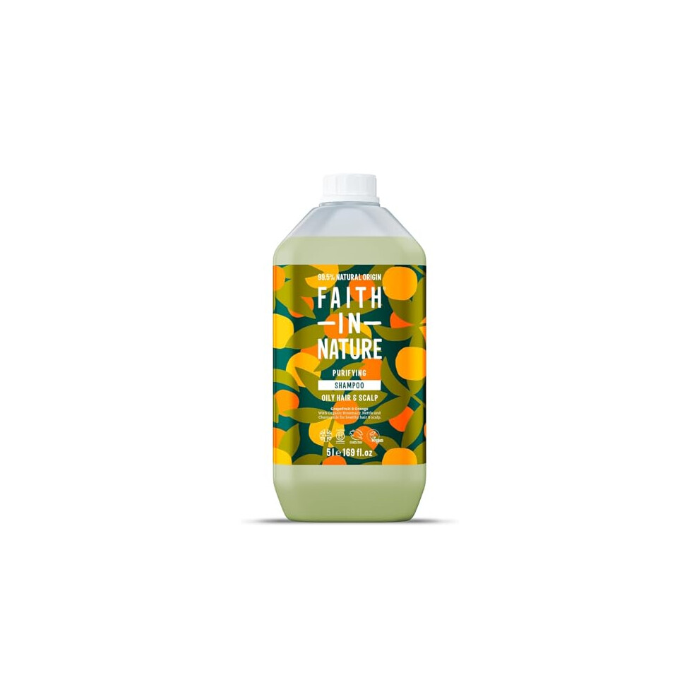 Faith In Nature Natural Grapefruit & Orange Shampoo, Purifying For Oily Hair & Scalp, Vegan & Cruelty Free, No SLS, Silicones or Parabens, 5L Refill