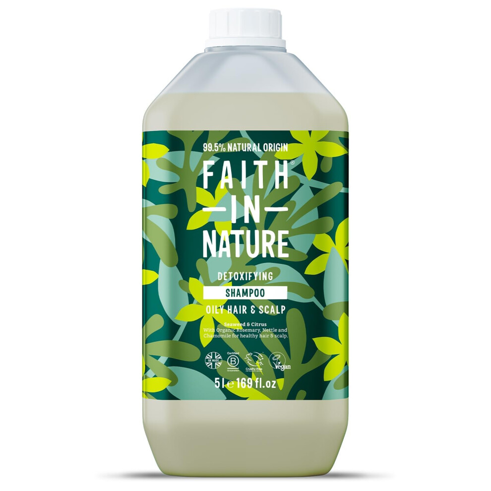 Faith In Nature Natural Seaweed & Citrus Shampoo, Detoxifying for Oily Hair & Scalp, Vegan & Cruelty Free, No SLS, Silicones or Parabens, 5L Refill