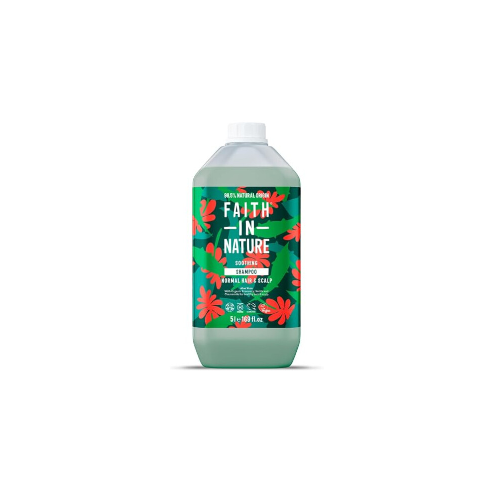 Faith In Nature Natural Aloe Vera Shampoo, Soothing for Normal Hair & Scalp, Vegan & Cruelty Free, No SLS, Silicones or Parabens, 5L Refill Pack