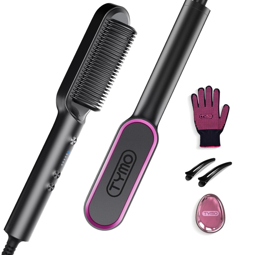 TYMO Hair Straightener Brush UK, Flat Iron and Hair Brush 2-in-1, Anti-Scald, Fast Heating, 5 Temp Settings (130?-210?), Professional Salon at Home,
