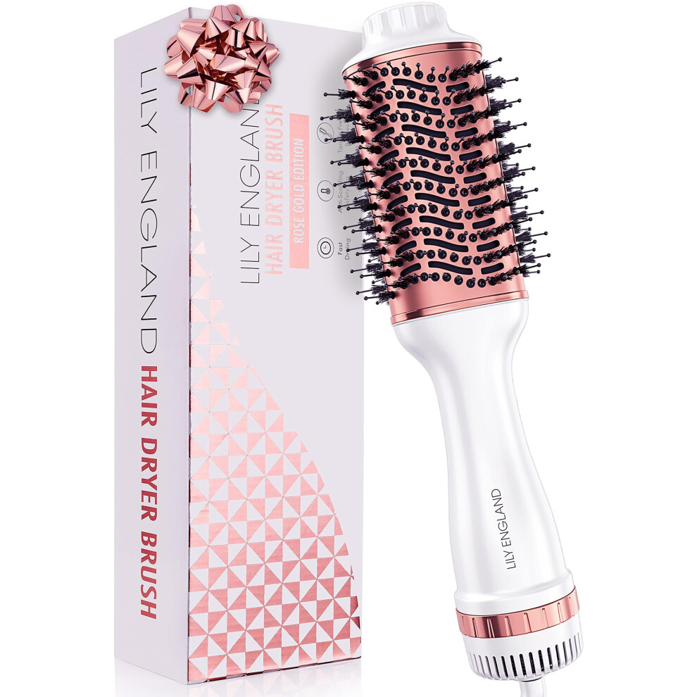 Hair Dryer/ Hot Air Brush with Adjustable Temperature - for Styling Short , Medium & Long Hair - Women Hair Volumizer & Styler - Lily England Heated