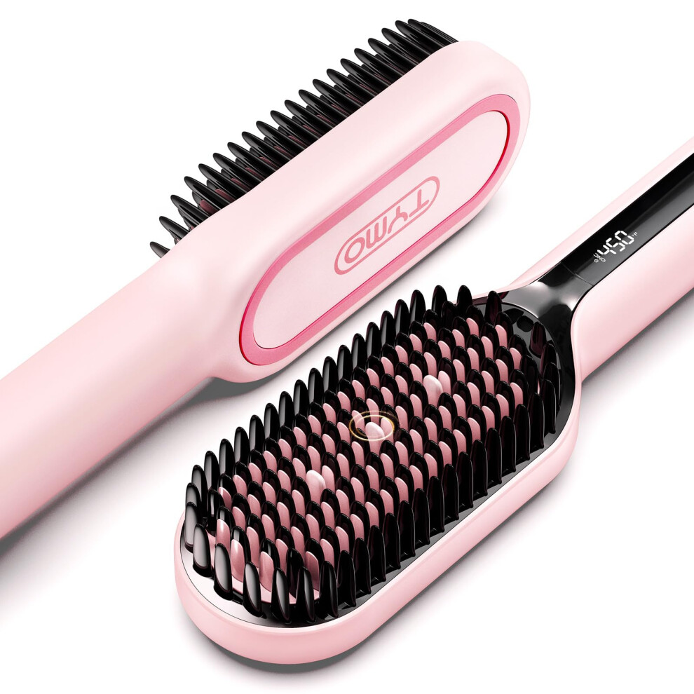 TYMO Ionic Plus Hair Straightener Brush UK, Upgraded Straightening Brush with Dense Bristles for Thick Hair, 16 Temps (80?~230?) LED Display, 10