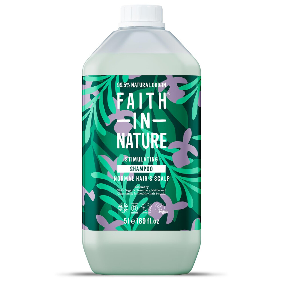 Faith In Nature Natural Rosemary Shampoo, Stimulating For Normal Hair & Scalp, Vegan & Cruelty Free, No Sls, Silciones Or Parabens, 5L Refill Pack