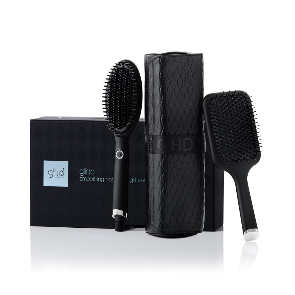 ghd Glide Gift Set - Smoothing Hot Brush with Paddle Hair Brush and Heat Resistant Styler Bag, Frizz-Free Results That Retain Hair Body, Perfect for