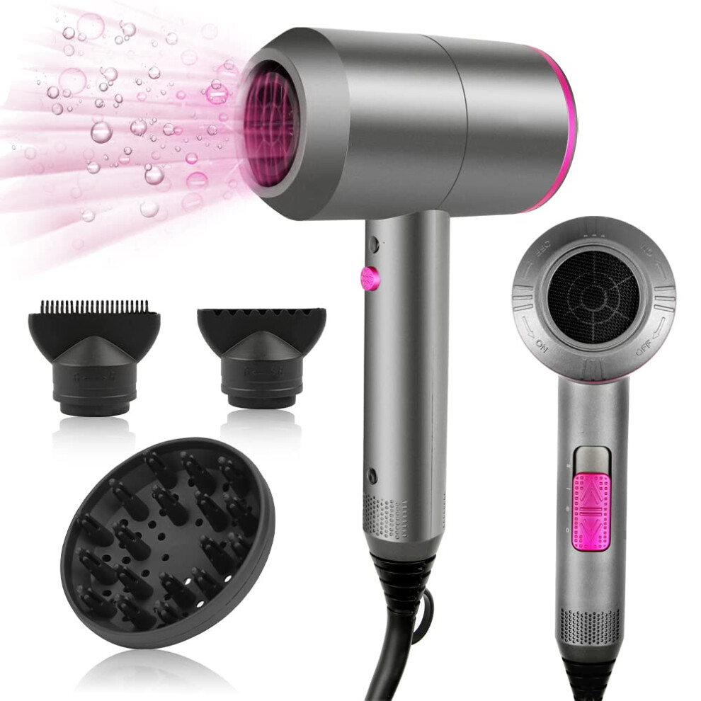 Happygoo Hair Dryer Professional Ionic Hairdryer With 2 Speed 3 Heat Setting, Cool Shot Button, 1 Diffuser & 2 Concentrator, Hairdryers For Women &