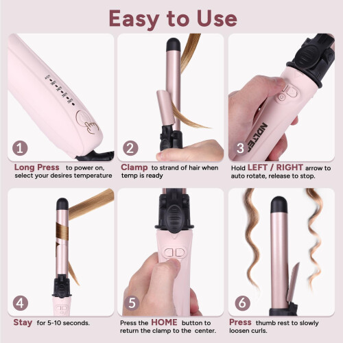 Rotating Curling Iron, NDLTER Global Voltage Automatic Curling Iron with Clamp, 5 Heat Settings 360? Rotatable Power Cord, Automatic Reset Function 2