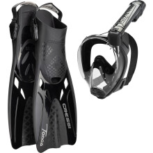 CRESSI Baron+Tonga Combo Black/Black S/M-Set Baron Full Face Mask, Wide View, Anti-fog System, Easy Breathing+Light Adjustable Tonga Fins,