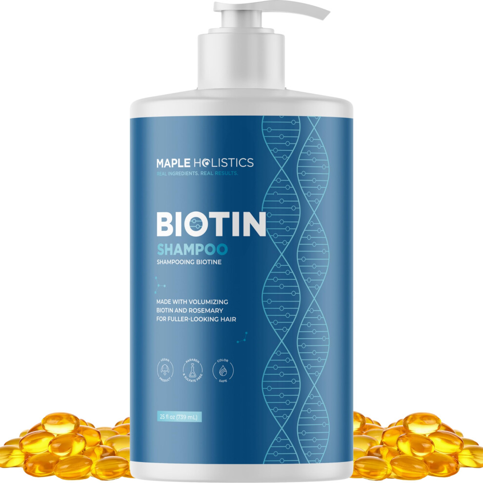 Maple Holistics Volumizing Biotin Shampoo For Thinning Hair - Thickening Shampoo For Men And Women With Rosemary Essential Oil - Vegan Paraben And Sulphate Free Hair
