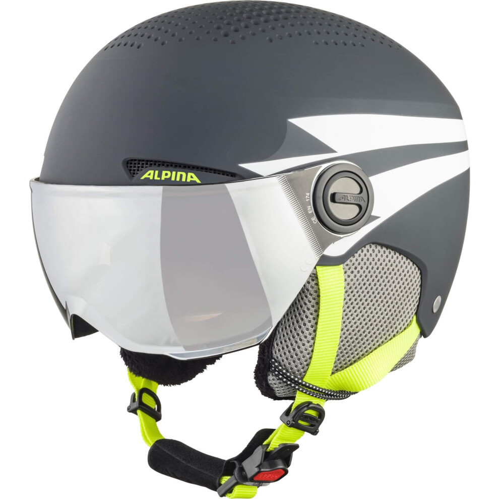 ALPINA Unisex - Children, ZUPO VISOR Q-LITE ski helmet, charcoal-neon matt, 51-55 cm