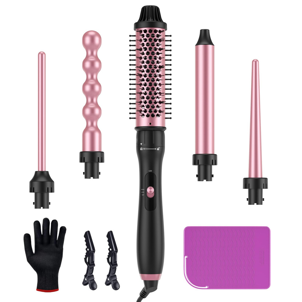 Landot 5-In-1 Curling Wand With Thermal Brush: Curling Iron Tongs Set & 4 Interchangeable Ceramic Barrels (9-32Mm) - Adjustable Temp Instant Heat Up