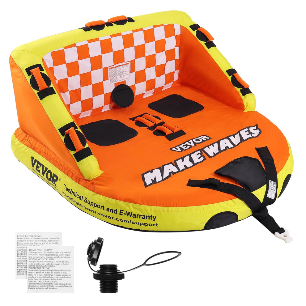 VEVOR Towable Tube for Boating, 1-2 Riders Inflatable Towable Tubes with Deck Seats and Backrest, 340 lbs Water Sport Tube for Boat to Pull, Full