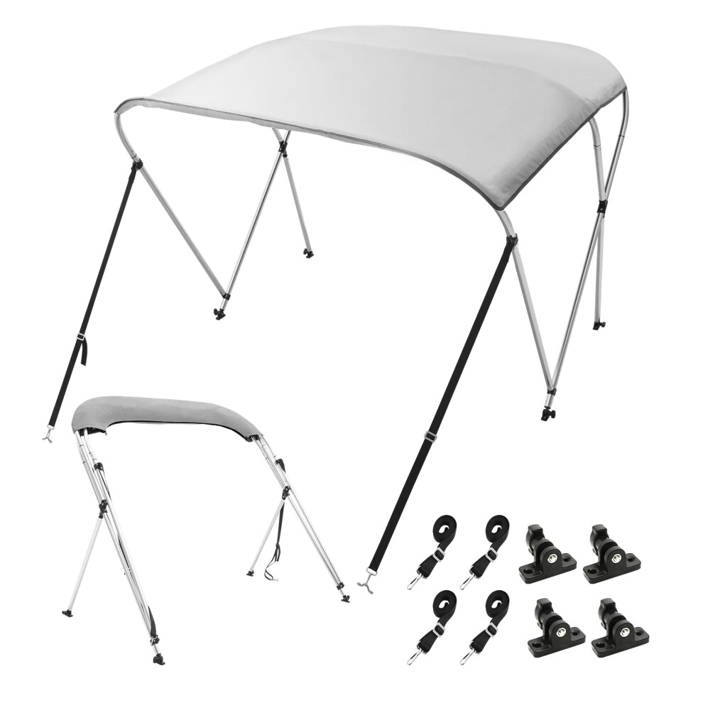 VEVOR 3 Bow Bimini Top Boat Cover, 900D Polyester Canopy with 1" Aluminum Alloy Frame, Waterproof and Sun Shade, Includes Storage Boot, 2 Support