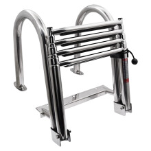KAOLALI Boat Ladder 4 Steps, Pontoon Boat Ladder Foldable Stainless Steel Marine Rear Entry Telescoping Ladder with Wide Steps Swim Deck Ladder with