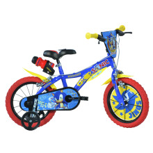 Dino Bikes, 614-SC Kids Bike Bicycle, Sonic The Hedgehog, 14 inch with training wheel with stabilisers and drinks bottle, suits child 4-7 Years, Blue,