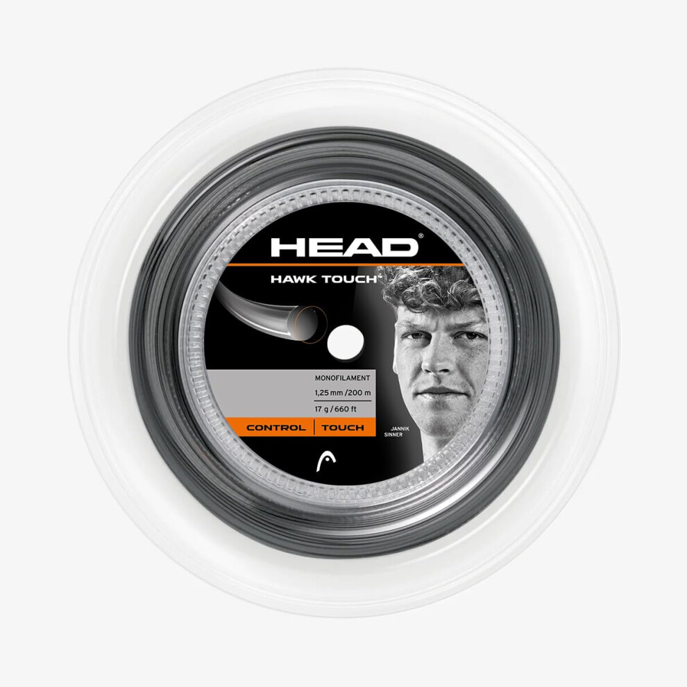 Head Unisex ? Adult's Hawk Touch (200M Reel) Tennis String, Charcoal, 18