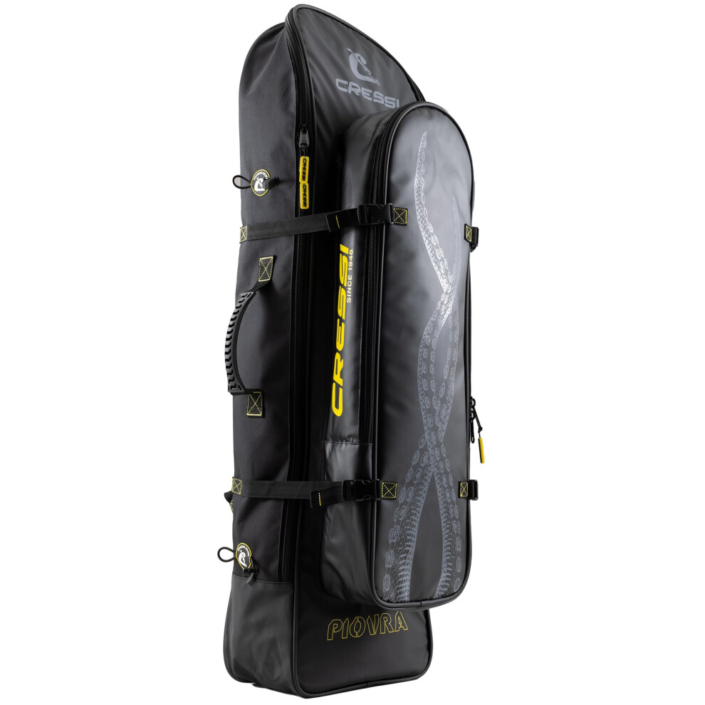 CRESSI Piovra Dry Fins Backpack - Backpack/Bag with Water-Repellent Treatment for Long Fins and Fishing/Apnea Equipment, XL, Black/Yellow, Unisex