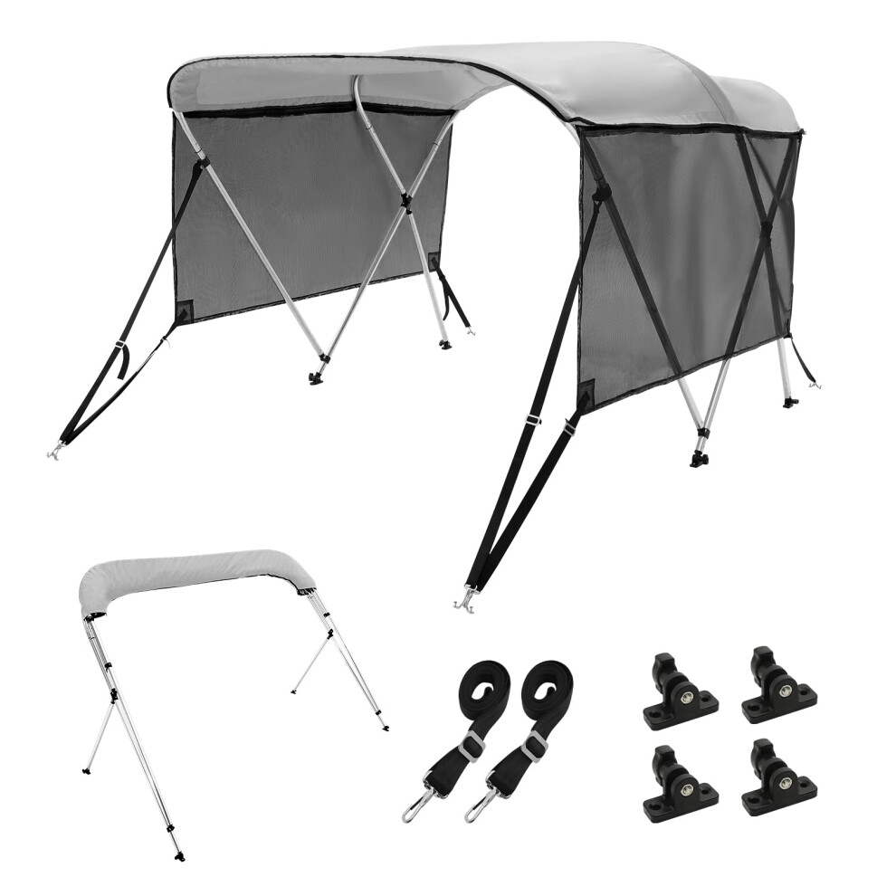 VEVOR 3 Bow Bimini Top Boat Cover, Detachable Mesh Sidewalls, 600D Polyester Canopy with 1" Aluminum Alloy Frame, Includes Storage Boot, 2 Support
