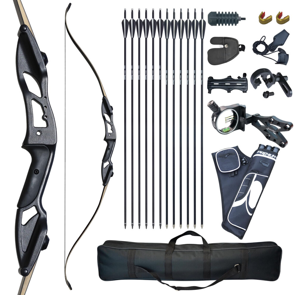 D&Q Recurve Bow and Arrow Set Adult Kit Archery Hunting Target Practice Competition Survival Longbow Package 30 35 40 45 50 lbs Right Handed with Bow