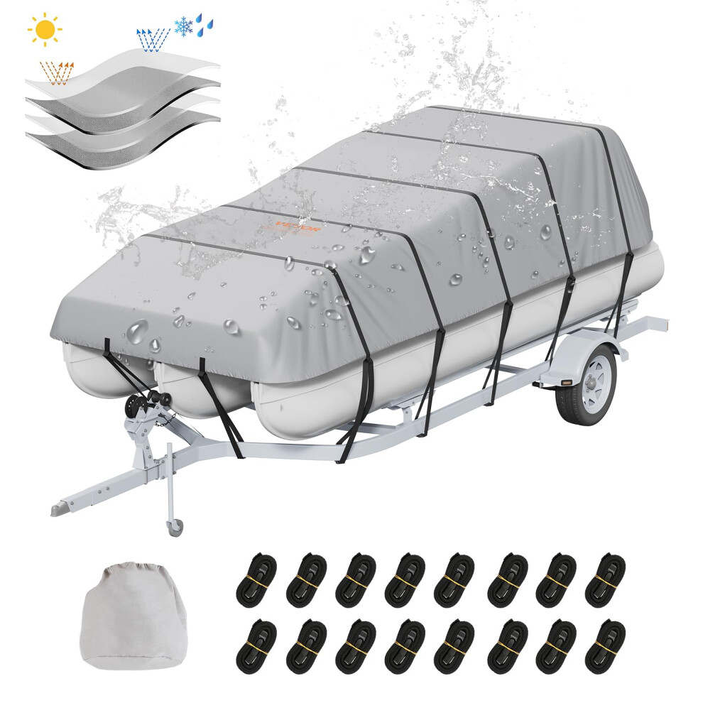 Vevor Pontoon Boat Cover, 19'-20' Waterproof Trailerable Pontoon Cover, 800D Marine Grade Pu Oxford Fabric, With Motor Cover, 16 Windproof Buckle