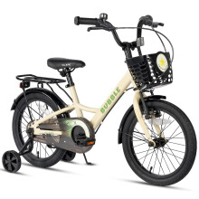 Glerc Bubble 16 Inch Kids Bike for 5 6 7 8 Years Old Little Boys & Girls Bicycles with Basket Stabilisers and Rear Rack, Beige