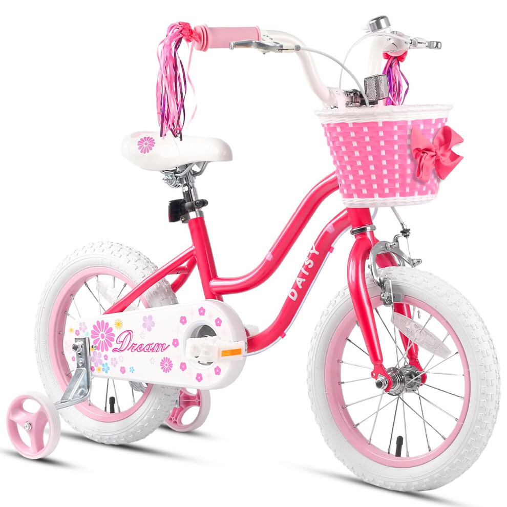 Glerc Daisy Kids Bike 14 inch for 3 4 5 years Old Girls with Streamers & Basket & Stabilisers, Red-image-OPC-PH52GZZ-NEW