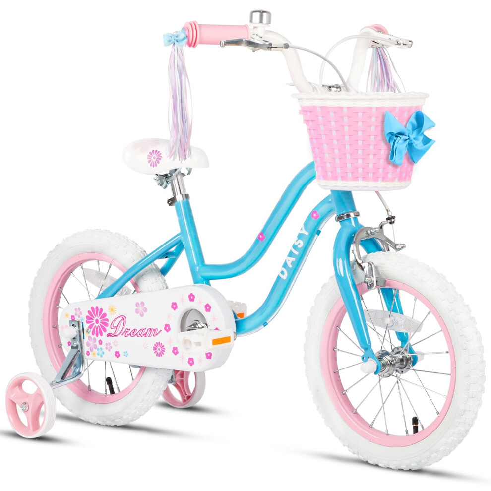 Glerc Daisy Kids Bike 12 inch for 2 3 4 years Old Girls with Streamers & Basket & Stabilisers, Blue-image-OPC-PH52H79-NEW