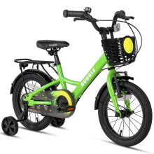 Glerc Bubble 14 Inch Kids Bike for 3 4 5 6 Years Old Little Boys & Girls Bicycles with Basket Stabilisers and Rear Rack, Green