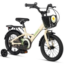 Glerc Bubble 14 Inch Kids Bike for 3 4 5 6 Years Old Little Boys & Girls Bicycles with Basket Stabilisers and Rear Rack, Beige