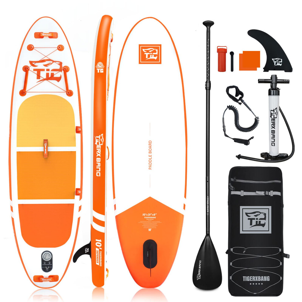 TIGERXBANG Inflatable Stand Up Paddle Boards 10'x 31" x 6" with Premium SUP Board Accessories, Allround Paddle Boards for Adults/Kids,Defender