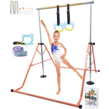 YOUTIFUN Fiberglass Gymnastics Bar, Kids Gym Equipment 5 Level Height Adjustable Pull Up Horizontal Gymnastic Bar, Gymnastics Equipment for Home for
