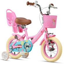 Glerc Maggie 16 Inch Kids Bike for 4 5 6 7 Years Old Little Girls Toddler Bicycles with ith Doll-Seat & Basket & Stabilisers for Gift, Pink