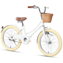 Glerc 20 Inch Kids Girls Bike for 6 7 8 9 10 Years Old Little Girls Retro Vintage Style Bicycles with Basket,Stabilisers and Bell, White