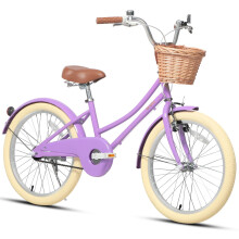 Glerc 20 Inch Kids Girls Bike for 6 7 8 9 10 Years Old Little Girls Vintage Style Bicycles with Basket,Stabilisers and Bell,Purple