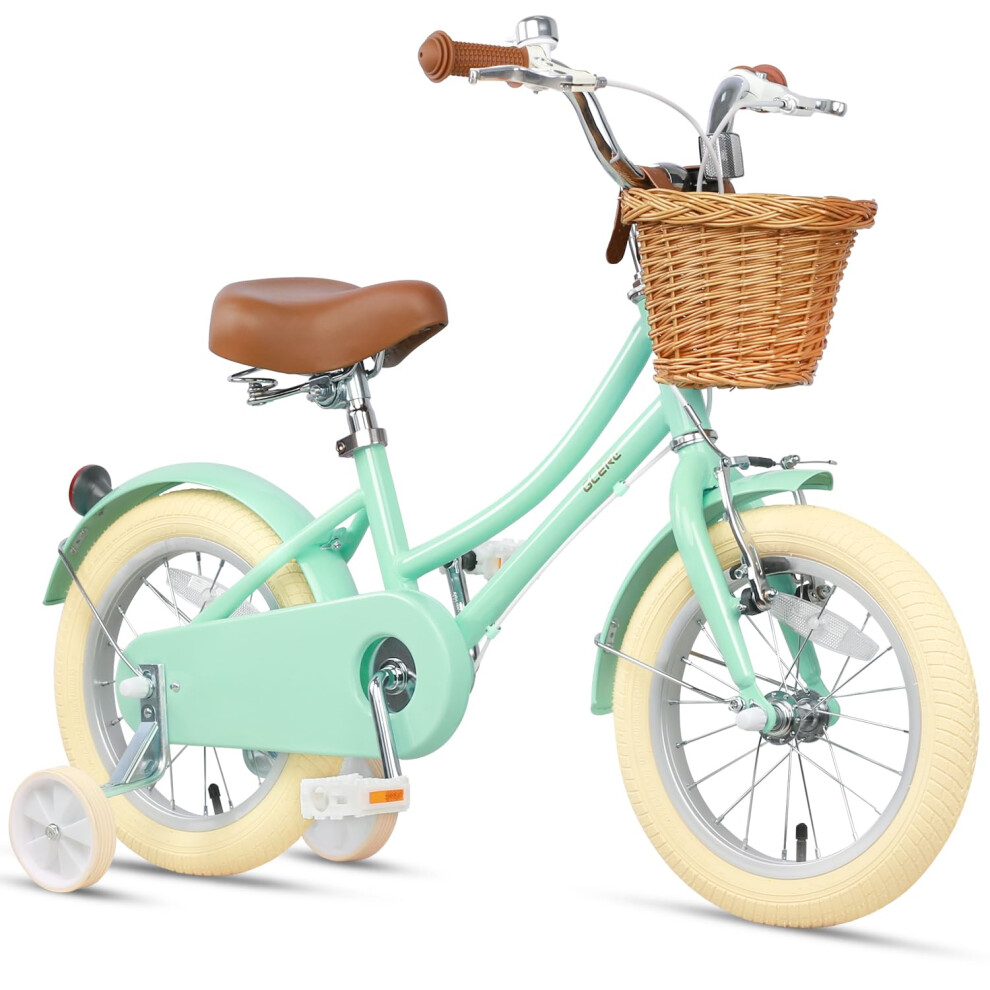 Glerc 12 Inch Kids Girls Bike for 3 4 5 Years Old Little Girls Retro Vintage Style Bicycles with Basket,Stabilisers and Bell,Color Mint Green-image-OPC-PH52HPP-NEW