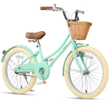 Glerc 20 Inch Kids Girls Bike for 6 7 8 9 10 Years Old Little Girls Retro Vintage Style Bicycles with Basket,Stabilisers and Bell,Color Mint Green