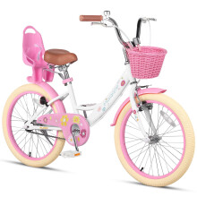 Glerc Maggie 20 Inch Kids Bike for 7 8 9 10 11 12 13 Years Old Little Girls Toddler Bicycles with ith Doll-Seat & Basket & Kickstand for Gift, White