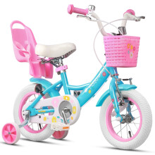 Glerc Maggie 12 Inch Kids Bike for 2 3 4 Years Old Little Girls Toddler Bicycles with ith Doll-Seat & Basket & Stabilisers for Gift, Blue