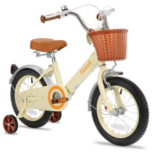 STITCH Retro 12 Inch Kids Bike for 2-4 Years Old Girls, 12 Inch Wheels Girls Bike with Stabilisers & Basket,Beige