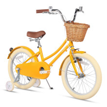 Glerc Little Molly 18 Inch Kids Girls Bike for 5 6 7 8 9 Years Old Little Girls Retro Vintage Style Bicycles with Wicker Basket, Stabilisers and Bell